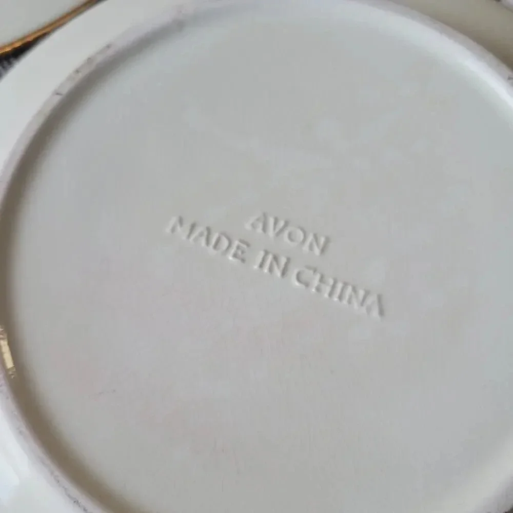 Vintage Avon Frosted Fruit Plate Set Dish Ivory Embossed Gold Trim Food Candle
